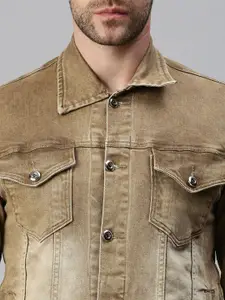 SHOWOFF Men Khaki Washed Windcheater Denim Jacket