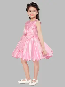 Pink Chick Pink Solid Pleated Satin Ruched Dress