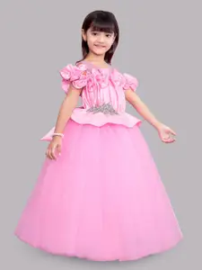 Pink Chick Girls Pink Off-Shoulder Satin Maxi Dress