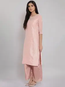 W Women Peach-Coloured Thread Work Kurta