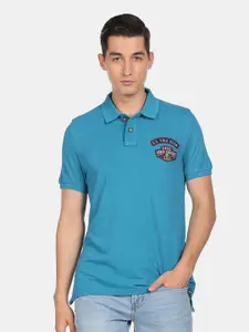 U.S. Polo Assn. Denim Co. Men Blue Polo Collar Pure Cotton Applique T-shirt