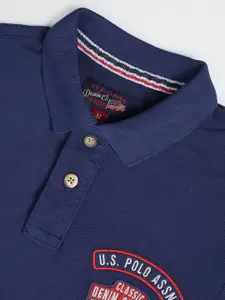 U.S. Polo Assn. Denim Co. Men Navy Blue Polo Collar Pure Cotton Applique T-shirt