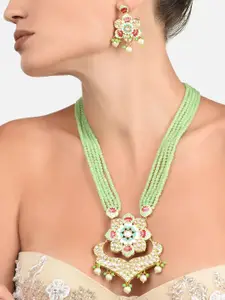 Zaveri Pearls Green Meenakari Multistrand Crystal Necklace & Earring Set-ZPFK11540