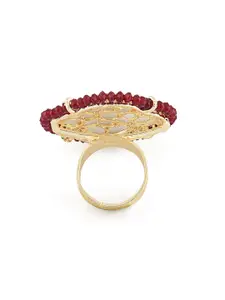 Zaveri Pearls Green Meenakari & Pink Crystals Beaded Ethnic Kundan Finger Ring