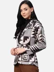 Jompers Women Gold & Black Printed Smart Casual Blazer