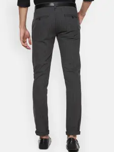 Louis Philippe Sport Men Charcoal Grey Windowpane Checks Slim Fit Mid-Rise Casual Trousers
