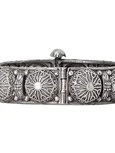 TEEJH Set Of 3 Silver Plated Oxidised Bangle-Style Bracelet