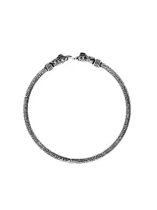 TEEJH Women 5 Silver-Toned & Black Brass Oxidised Silver-Plated Wraparound Bracelet