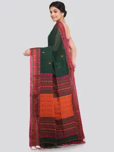 PinkLoom Green & Orange Woven Design Pure Cotton Saree
