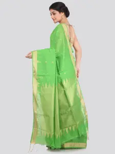 PinkLoom Green & Gold-Toned Floral Saree