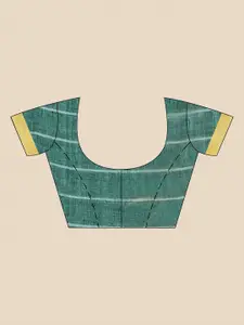 Charukriti Black & Cream-Coloured Checked Pure Linen Saree