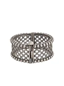 TEEJH Women Silver-Toned Brass Oxidised Silver-Plated Bangle-Style Bracelet