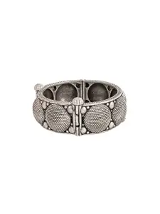 TEEJH Women Silver-Toned Brass Oxidised Silver-Plated Bangle-Style Bracelet