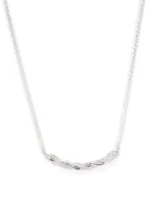 Clara Women Silver-Toned Rhodium-Plated Twist CZ-Studded Pendant With Chain