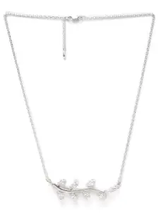 Clara Women Silver-Toned Rhodium-Plated Twist CZ-Studded Pendant With Chain