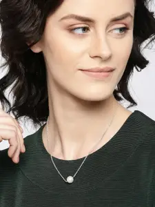 Clara Rhodium-Plated & White Pearl-Studded Pendant With Chain