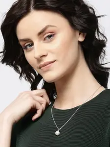 Clara 92.5 Rhodium-Plated Pearl-Studded Classic Pendant With Chain