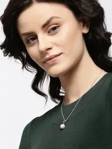 Clara Women Silver-Toned Rhodium-Plated Classic Pearl Pendant With Chain