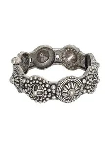 TEEJH Women Silver-Toned & White Brass Oxidised Bangle-Style Bracelet