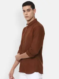 V Dot Men Brown Slim Fit Casual Shirt