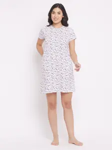 Clovia White Printed Pure Cotton Nightdress