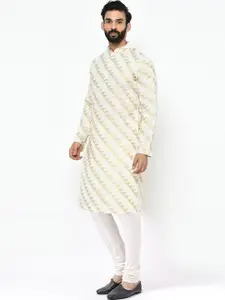 KISAH Men Geometric Foil Printed Kurta with Churidar