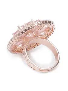 KARATCART  Woman Pink American Diamond Floral Shape Finger Ring