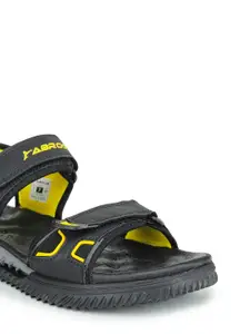 ABROS Men Black & Yellow Printed Rubber Sports Sandals