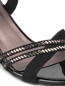 Metro Black Block Pumps With Western Embellishments