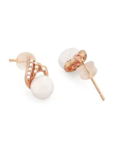 AMI Rose Gold & White Pearl & Cubic Zirconia Contemporary Studs Earrings