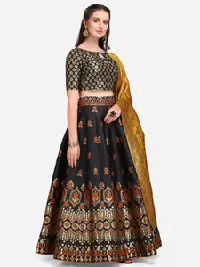 PURVAJA Black & Mustard Ready to Wear Lehenga & Unstitched Blouse With Dupatta
