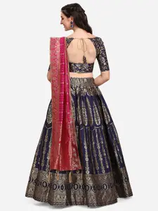 PURVAJA Navy Blue & Magenta Ready to Wear Lehenga & Unstitched Blouse With Dupatta