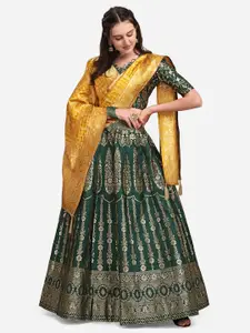 PURVAJA Green & Mustard Ready to Wear Lehenga & Unstitched Blouse With Dupatta