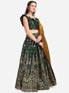 PURVAJA Green & Mustard Ready to Wear Lehenga & Unstitched Blouse With Dupatta
