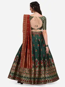 PURVAJA Women Green & Red Woven Design Lehenga & Unstitched Blouse with Dupatta
