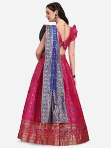 PURVAJA Pink & Blue Ready to Wear Jacquard Lehenga & Unstitched Blouse With Dupatta