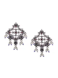 Voylla Silver-Toned Arabian Nights Antique Oxidized Drop Earrings