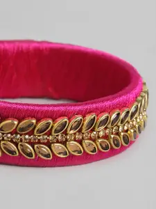 Peora Magenta Gold-Plated Set of 2 Handcrafted Silk Thread Kundan Studded Bangles