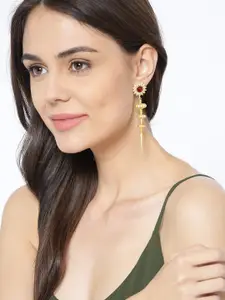 PANASH Gold-Toned & Red Spiked Drop Earrings