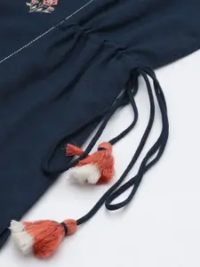 Global Desi Women Navy Blue Embroidered Angrakha Kurta