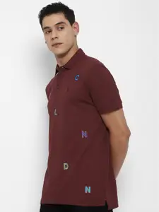 SIMON CARTER LONDON Men Maroon Polo Collar Applique Slim Fit T-shirt