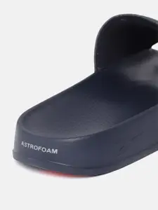 Reebok Men Navy Blue & Lime Green Brand Logo Printed Sliders