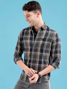 The Indian Garage Co Men Navy Blue Checked Casual Shirt