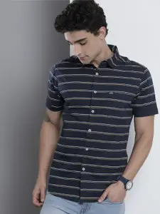 The Indian Garage Co Men Navy Blue Cotton Striped Casual Shirt