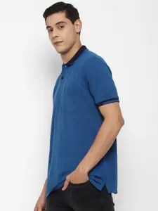 Allen Solly Men Blue Polo Collar Pockets Pure Cotton T-shirt