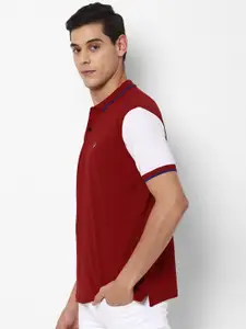 Allen Solly Men Maroon & White Colourblocked Polo Collar T-shirt