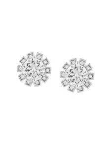 AMI Silver-Plated CZ Studded Floral Studs Earrings