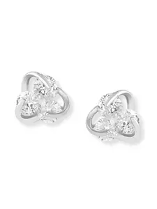 AMI Silver-Plated CZ Studded Contemporary Studs Earrings
