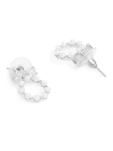 AMI Silver-Toned Bow & Circular Design Cubic Zirconia Drop Earrings