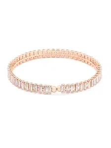 AMI Women Rose Gold & White Brass Cubic Zirconia Rose Gold-Plated Kada Bracelet